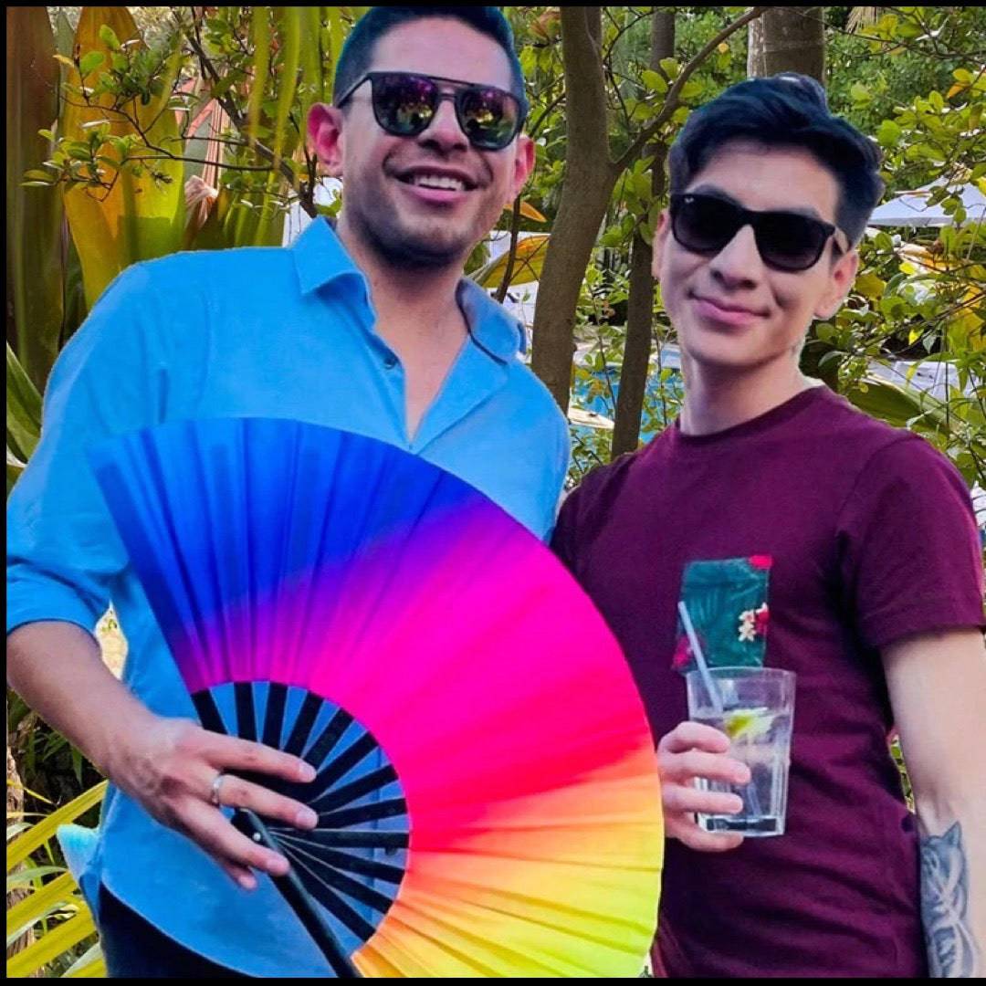 Rainbow Rave Folding Hand Fan