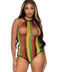 Higher Love Rasta Fishnet See-Through Cover-Up Bodysuit
