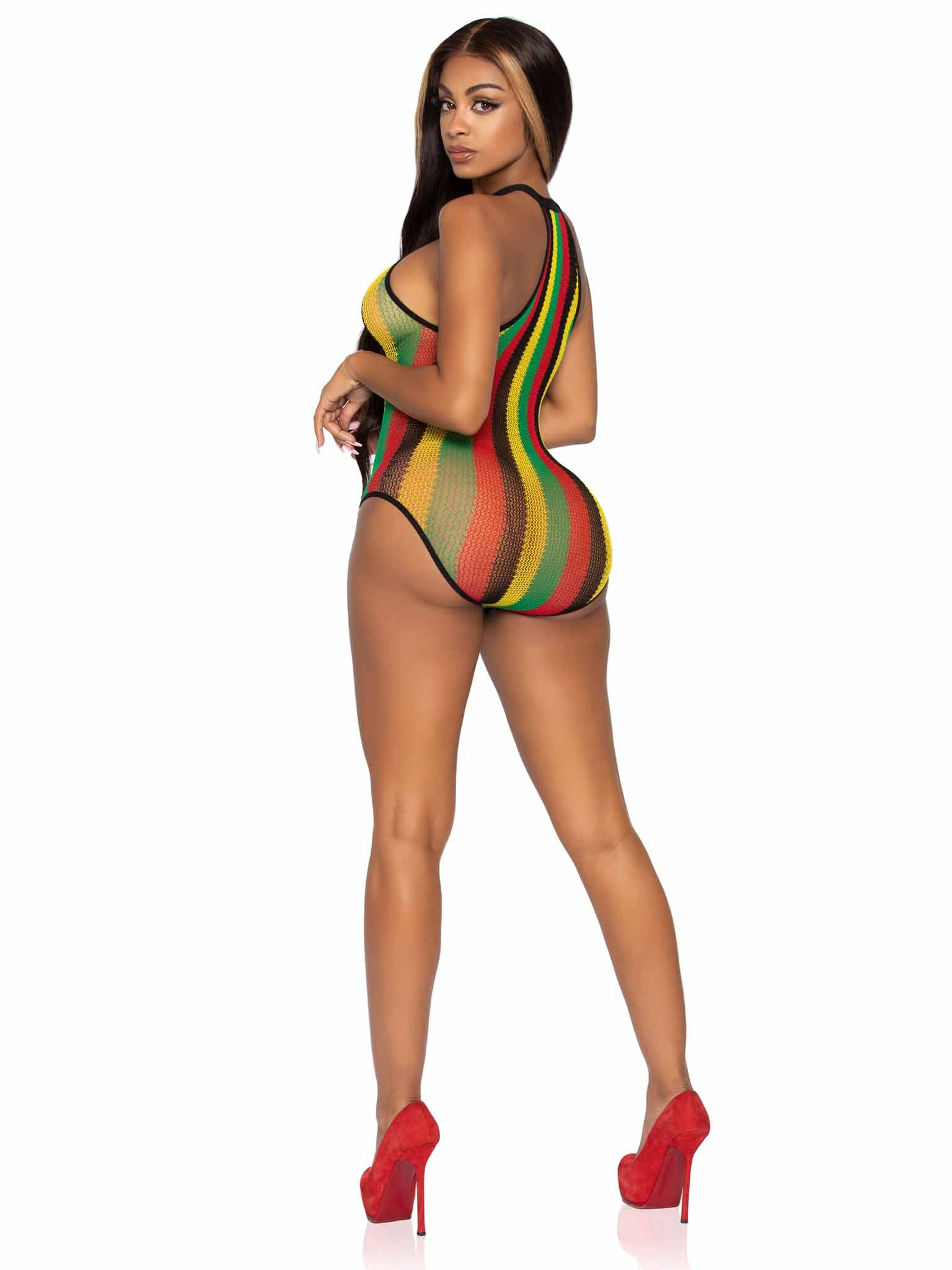 Higher Love Rasta Fishnet See-Through Cover-Up Bodysuit
