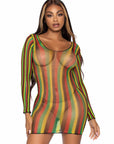 Rasta Fishnet See-Through Cover-Up Mini Dress