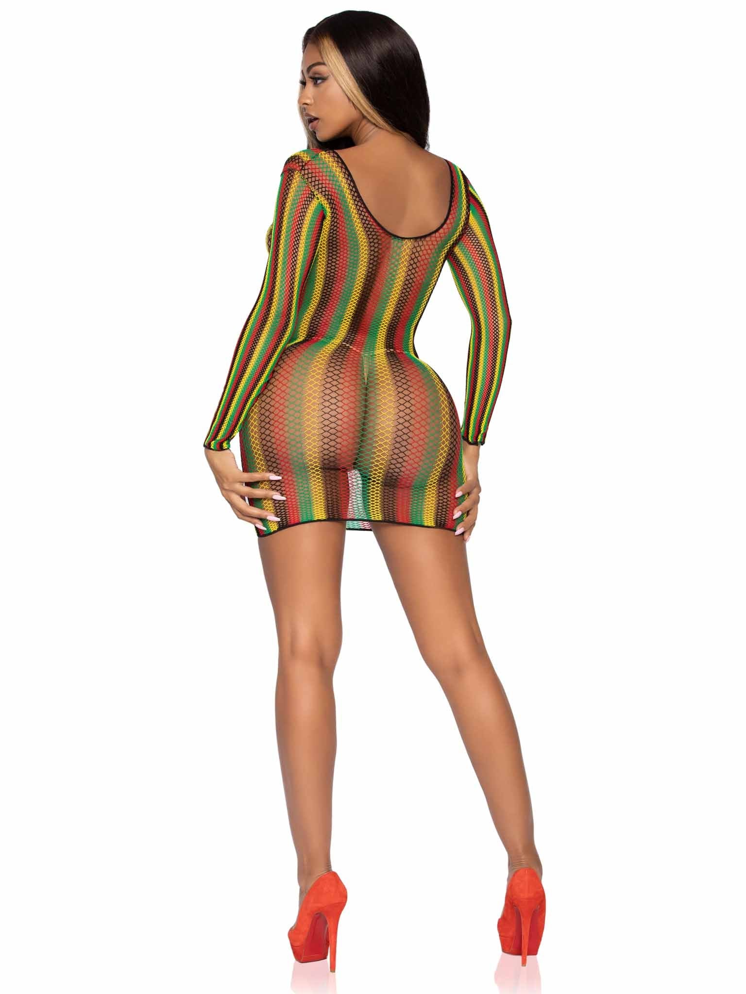 Rasta Fishnet See-Through Cover-Up Mini Dress