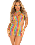 Technicolor Dream Rainbow Mini See-Through Cover Up Dress
