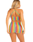 Technicolor Dream Rainbow Mini See-Through Cover Up Dress