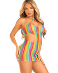 Technicolor Dream Rainbow Mini See-Through Cover Up Dress