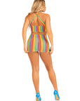 Technicolor Dream Rainbow Mini See-Through Cover Up Dress