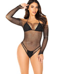Falling 4 U Rhinestone Sheer Fishnet Long Sleeve Bodysuit