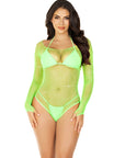 Falling 4 U Rhinestone Sheer Fishnet Long Sleeve Bodysuit
