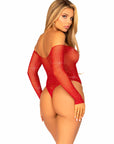 Falling 4 U Rhinestone Sheer Fishnet Long Sleeve Bodysuit