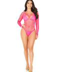 Falling 4 U Rhinestone Sheer Fishnet Long Sleeve Bodysuit