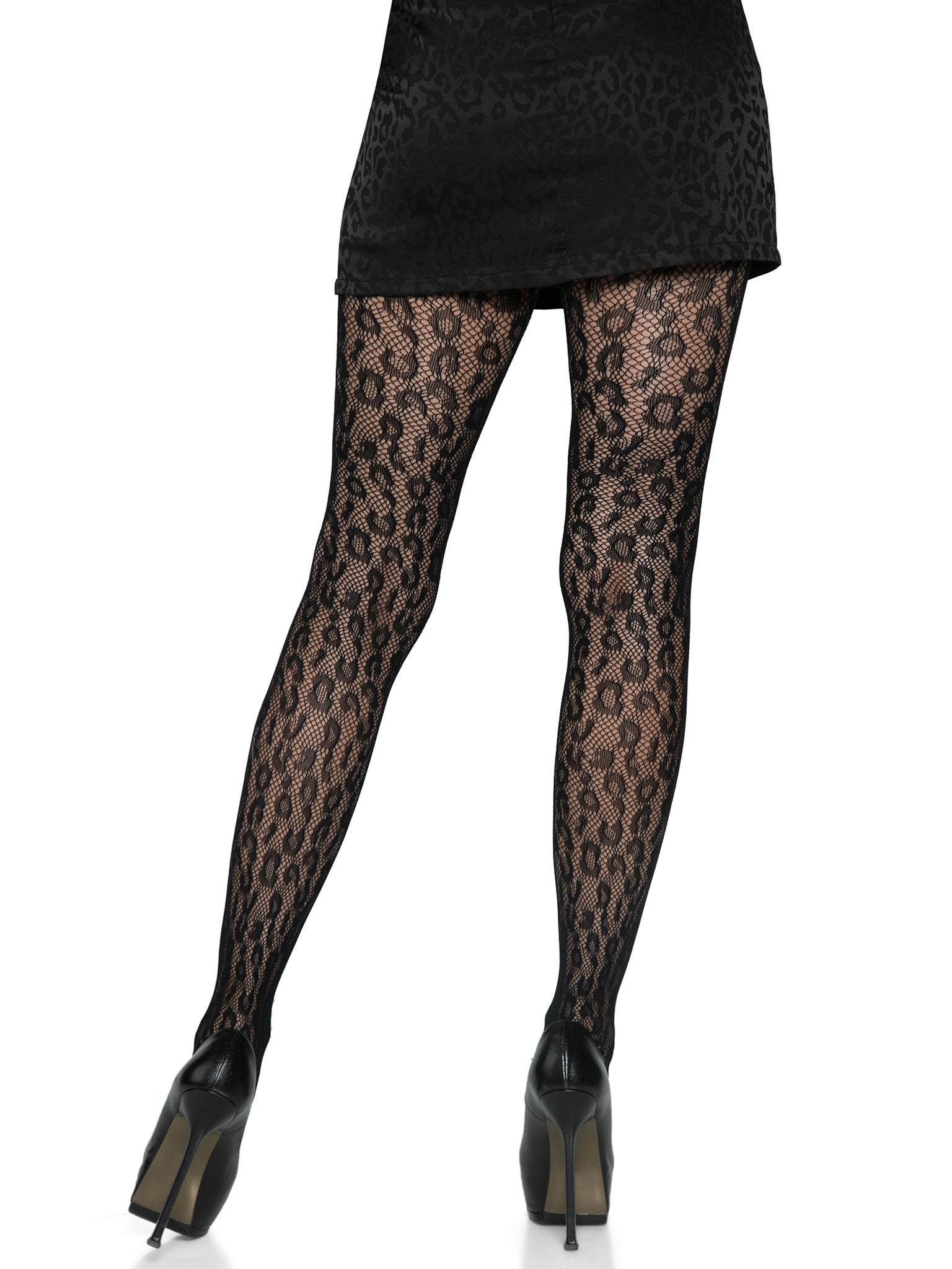 Black Leopard Print Fishnet Tights