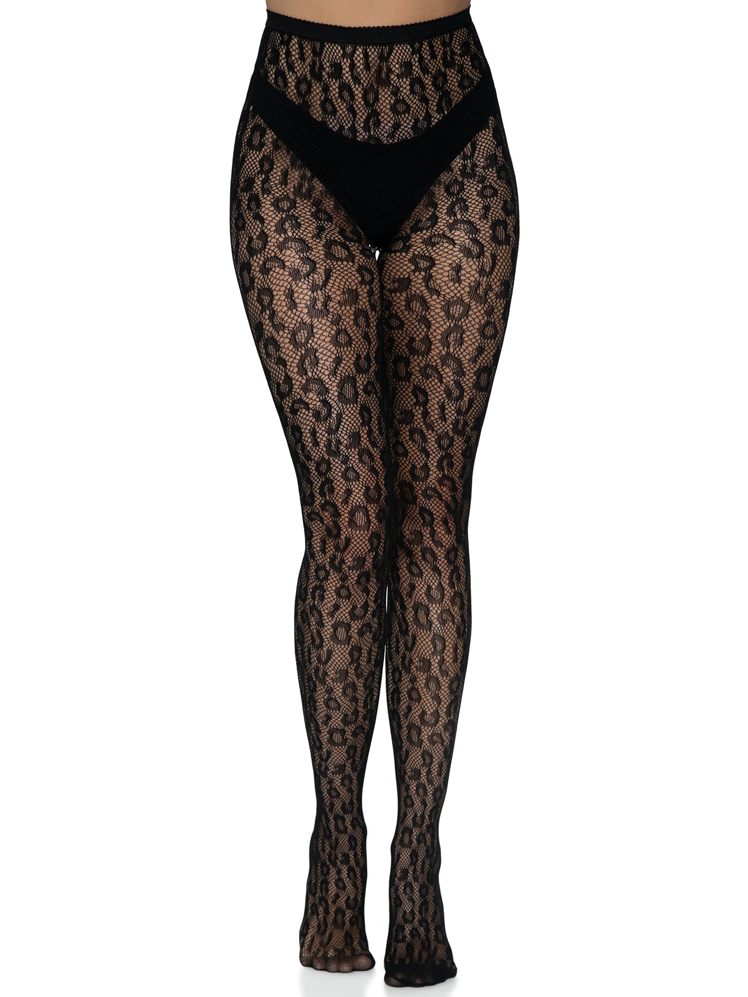 Black Leopard Print Fishnet Tights