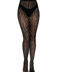 Black Leopard Print Fishnet Tights