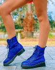 Baddie Combat Boot - Glitter Blue