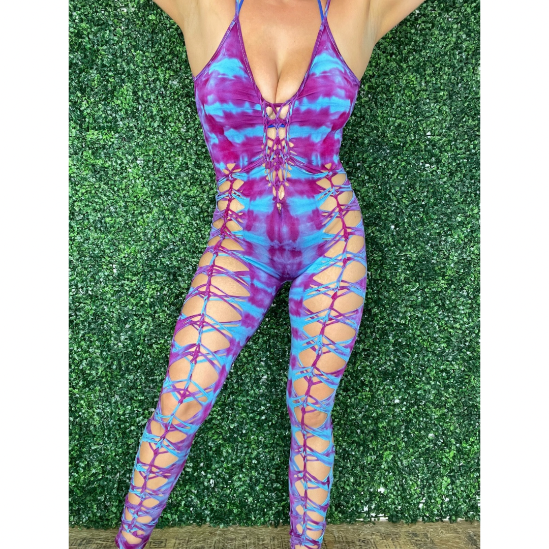 Violet & Blue Weaved Festival Jumpsuit