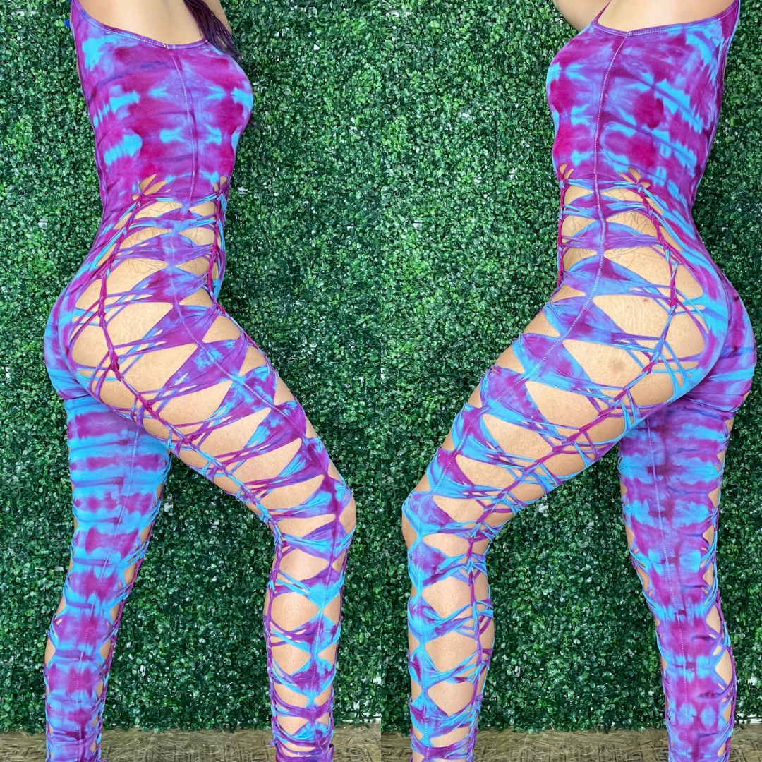 Violet & Blue Weaved Festival Jumpsuit