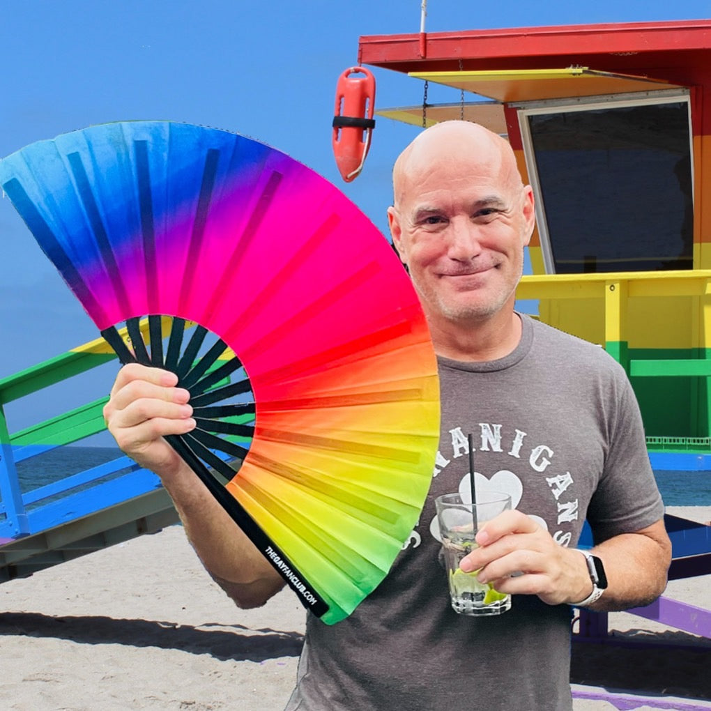 Rainbow Rave Folding Hand Fan