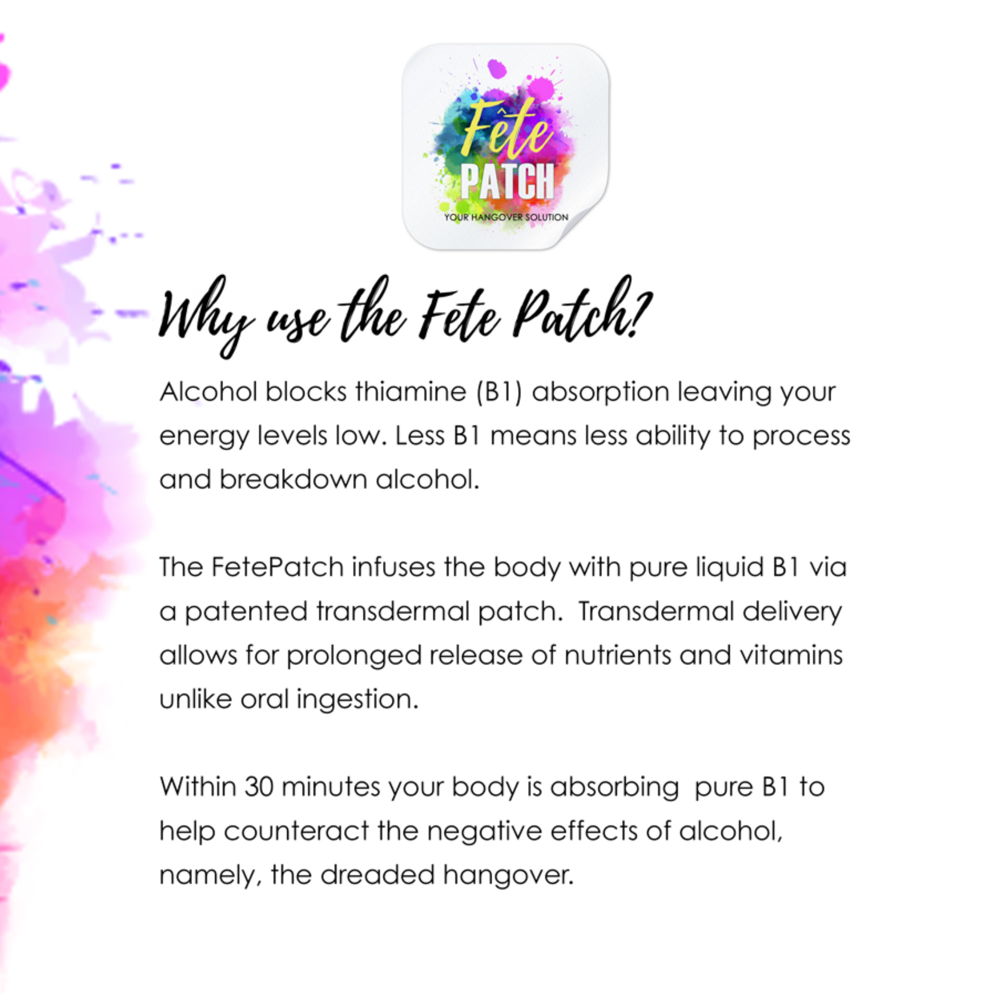 Fete Patch Hangover Solution - Carnival and Festival Lifesaver