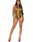 Higher Love Rasta Fishnet See-Through Cover-Up Bodysuit