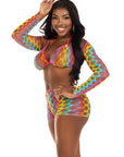 Lucky One Bra and Boy Shorts Rainbow Fishnet Set