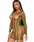 Rasta Fishnet See-Through Cover-Up Mini Dress