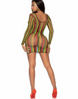 Rasta Fishnet See-Through Cover-Up Mini Dress