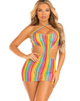 Technicolor Dream Rainbow Mini See-Through Cover Up Dress