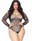 Falling 4 U Rhinestone Sheer Fishnet Long Sleeve Bodysuit