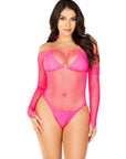 Falling 4 U Rhinestone Sheer Fishnet Long Sleeve Bodysuit
