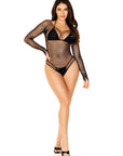 Falling 4 U Rhinestone Sheer Fishnet Long Sleeve Bodysuit