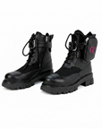 Road Rebel – Vegan Leather Festival Combat Boots with Mesh | Comfortable Carnival & Rave Boots + Mini Bag