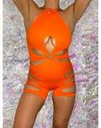 Orange Flower Weaved Festival Romper