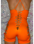 Orange Flower Weaved Festival Romper