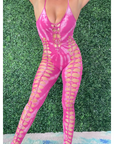 Pink Weaved Tie-Dye Festival Jumpsuit