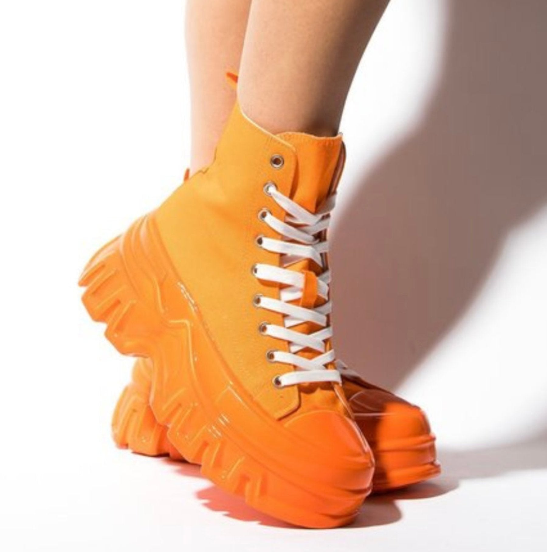 Orange Throw It Up Chunky Platform High Top Sneakers