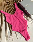 Costa Rica: Neon Pink Crinkle Cutout Monokini