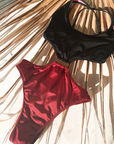 Mykonos: Black & Wine Cut-Out Color Block One-Piece Swimsuit