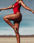 Naz: Red Zip Front One Piece Swimsuit