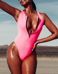 Naz: Bubblegum Pink Zip Front One Piece Swimsuit
