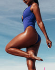Naz: Royal Blue Zip Front One Piece Swimsuit