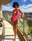 Naz: Bubblegum Pink Zip Front One Piece Swimsuit